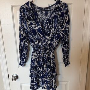 Zara Navy and White Tie-Dye Top